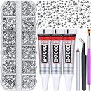 B7000 Jewelry Adhesive Glue with Rhinestones for Crafts, Audab 2100Pcs Flat Back Gems Crystal Rhinestones with Tweezer Dotting Tools Clear Glue for DIY Clothes Fabric Shoes Jewelry Making Nail Art