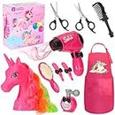 Hair Salon Toys for Girls: Salon Playset Unicorn Toy for Girls 3 4 5 6 7 8, Hapgo Pretend Play Hair Styling Set with Unicorn Styling Head, Blow Dryer, Barber Costume Apron and Stylist Accessories