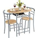 Yaheetech 3 Piece Compact Dining Room Set, Dining Table & Chairs Set for 2 with Metal Legs and Built-in Wine Rack for Small Space/Apartments/Kitchen, Natural, 80x53x75.5cm