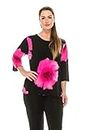 Jostar Women's Print T Shirt - 3/4 Sleeve Merrow Hem Round Neck Stretch Printed Casual Top Blouse, W113_pink, X-Large