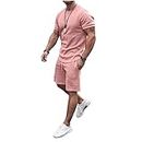 NOGRAX Camiseta De Manga Corta Men Pack Situit 2 Piezas Set Summer Solid Sport Suit Hawaiian Tuga De Manga Corta Camiseta Shorts Moda Casual Man Clothing-Pink,M