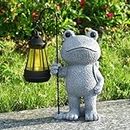 Garden Statue Frog Outdoor Decor, Solar Patio Garden Sculptures & Statues, Resin Garden Decor Gift for Women, Mom, Grandma