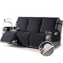 TAOCOCO 100% Waterproof Recliner Sofa Cover, Non Slip Split Couch Covers for Reclining Couches with Elastic Straps, Washable Reclining Sofa Cover Furniture Protector for Kids Pets(3 Seater, Black)