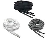 SHOESHINE shoelace Oval Sport Shoe Lace (Black, White, Grey) Sneaker Shoe Laces (Pack of 3 Pairs) Shoelace