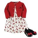 Hudson Baby Baby Girl Cotton Dress, Cardigan and Shoe Set, Cherries, 12-18 Months