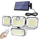 Jornarshar Solar Lights Outdoor with Remote Control, 333 LED Motion Sensor Light Outside, 4 Adjustable Heads, Separate Solar Panel, IP65 Waterproof Security Flood Lights for Porch Garden Patio Pathway