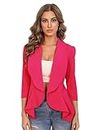 KOTTY Women's Single Breasted Relaxed Fit Shawl Collar 3/4 Sleeve Blazer Hot Pink