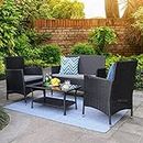 BRISHI Outdoor 4 Seater Sofa Set || Patio Furniture Sets || Balcony Sofa || Indoor Sofa || Wicker Rattan Garden Sofa Set with Cushion and Center Table (Black)