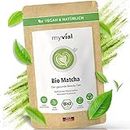 myvial® Bio Matcha Tee Pulver Premium 100g - Grüner Tee in höchster Qualität aus Japan Kagoshima - Perfekt für Smoothie Matcha Latte - Japanischer Grüntee vegan ohne Zusätze plastikfrei verpackt