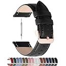 Fullmosa Quick Release Leather Watch Band 18mm Compatible with Garmin Vivoactive 4/4S/Vivomove 3S/Active S/Venu 2S/Move 3S, Huawei Watch 1st,Fossil Gen 4/3 Q Venture,Seiko 5 Watch Strap 18mm Black, Rose Gold Buckle