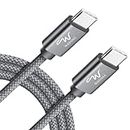 Wayona Type C to Type C 6FT/2M 65W Long Fast Charging Cable Compatible with iPhone 15 15 Pro 15 Pro Max 15 Plus Macbook Air/Pro Samsung Galaxy S24 S24 Ultra S23 Ultra S22 S20 fe OnePlus (2M, Grey)