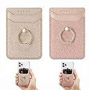 Phone Card Holder RFID Credit Wallet with Kickstand Ring for Women, DMaos 2 Pieces Glitter Sands Wallet Stick-On Back Grip for iPhone Samsung Android and Smartphones - Pink + Gold