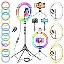 12'' Ring Light with Tripod Stand & Phone Holder Tall 177cm/70'', LED Selfie Circle Ringlight with Remote for Makeup YouTube Tiktok, Floor/Desk USB Halo Lamp with 40 RGB Modes 13 Brightness (12in)