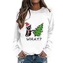 Amazon Warehouse Deals Liquidation Cadeau de Noël Womens Christmas Print O Neck Sweat Col Rond Fit Pullover Tops Casual Manches Longues Blouse Lâche Sweat Capuche Femmes Long Clearance