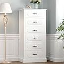 finetones 6 Drawer White Dresser, 51" Tall White Dresser Chest of Drawers, Tall Dresser White 6 Drawer Dresser with Large Storage Space, Modern Storage Chest of Drawers, Super Stable Base