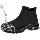 LARNMERN Steel Toe Waterproof Chelsea Boots Men Slip On Work Safety Shoes Lightweight Sneakers Comfortable Breathable(12 Men, Black)