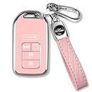 MILD EAST for Honda Key Fob Cover with Keychain, Car Key Case Shell Protector for Honda Accord | Civic | Pilot | CRV Passport Insight EX Fit Odyssey | 2015-2021 | 5 Buttons Smart Remote Control, Pink