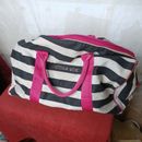 Victorias Secret Stripe Black White Pink Shoulder Travel Gym Duffel Carry On Bag