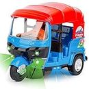 Zest 4 Toyz Bump & Go Pull Back Vehicle Toys for Kids Auto Ricksaw Tricycle with Lights & Music Sound Toy - Assorted