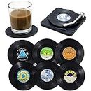 Kaxich 6pcs Retro CD Record Coasters with Holder Vinyl Mug Mats Non-Slip Drink Coaster Set for Wine Glass Tea Coffee Home Kitchen Decor Gift Idea
