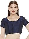 Studio Shringaar Women's Readymade Polyester Padded Saree Blouse with Short Sleeves.(Navy Blue, 34)
