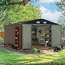 Devoko 10 x 10 FT Outdoor Storage Shed, Metal Sheds & Outdoor Storage House for Patio Garden (Brown)