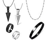 Okos Men's Stainless Steel Jewellery Combo of 2 Black and Silver Polish Arrow Pendant With Rice Shape Neck Chain and Full Kada For Boys and Men PD1000878STYL2