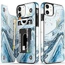 LETO iPhone 12 Case,iPhone 12 Pro Case,Flip Folio Leather Wallet Case Cover with Fashion Floral Flower Designs for Girls Women,with Kickstand Card Slots,for iPhone 12/12 Pro 6.1" Opal Blue Marble