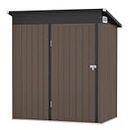 Aoxun Metal Outdoor Storage Shed 5' x 3', Steel Utility Tool Shed Storage House with Door & Lock, Metal Sheds Outdoor Storage for Backyard Garden Patio Lawn, Brown