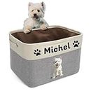 kodinsiivous Personalised Dog Toy Basket with Pet's Name, Custom Dog Toy Bin, Sturdy Foldable Collapsible Storage Box, Dog Toy Box with Handles for Dog Toys, Dog Clothing, Apparel, Accessories(Gray)