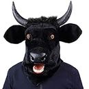 ifkoo Realistic Mouth Mover Cow Mask Moving Mouth Bull Mask Fursuit Head Black