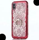 iPhone XSMax 6.5" Stand Case, Very Light Slim Bling Diamonds Blossom Finger 360 Ring Rotary Style, WEIFA Newest Soft Shiny Bumper Very Thin Slim 外壳套 For Apple iPhone XSMax 6.5"S Max 6.5" Red