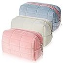 3 Pcs Plush Makeup Bag Checkered Cosmetic Bag Cosmetic Travel Bag Large Zipper Travel Toiletry Bag Portable Multi Functional Capacity Bag Cute Makeup Brushes Storage Bag for Women, Pink, Blue, White