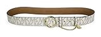 Michael Kors Womens MK Monogram Gold Buckle And Chain Belt - White (Small)