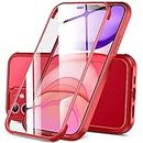 DOSNTO Double Sided Clear Case for iPhone 11 (6.1''), Front and Back Full Body 360 Shockproof Drop Protection Phone Case Built-in Tempered Glass Screen Protector Rugged Phone Cover,Red