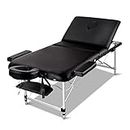 Zenses Massage Table Black 70cm Portable Aluminium, Massages Therapy Bed, Folding Headrest Beds Beauty Spa Waxing 3 Fold Chair Bounes Covers Carry Bag