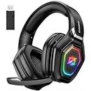 Ozeino Wireless Gaming Headset with Microphone, 2.4G & Type C Transmitter - 30h Battery Life - RGB Lighting Gaming Headphones for PS5, PS4, PC, Phone