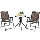 Costway 3 Piece Bistro Table and Chairs Set, Patio Conversation Set w/2 Folding Chairs, Indoor & Outdoor Dining Furniture Set w/Round Table for Backyard, Garden, Poolside