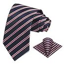 Briyard Navy Blue Red Tie, Mens Tie Set, Neck Tie for men, Formal Plaid Stripe Tie and Pocket Square Set, Silk Ties with Handkerchief(Gift Box)