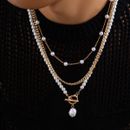 Accesorios Collar de perlas de moda simple para hombre con cadena de clavícula en capas