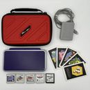Nintendo 2DS XL Pokémon Bundle Purple 5 Game Lot Case Charger AR Cards Tested