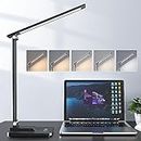 Desk Lamp LED Table Lamp,15 Modes LED Desk Lamp,Dimmable Bedside Lamps with Timer,Multi-Powered Desk Lamps for Study Lamp Reading Light,Adjustable Desk Light,Black Desk Lamp for Bedroom,Home,Office
