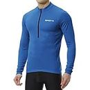 Spotti Men's Cycling Bike Jersey Long Sleeve with 3 Rear Pockets - Moisture Wicking, Breathable, Quick Dry Biking Shirt Blue