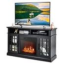 DORTALA Electric Fireplace TV Stand for TVs Up to 55 Inches, Fireplace Entertainment Center with Cabinets & Adjustable Shelves, Remote Control, Black