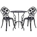 Gardeon Outdoor Garden Setting Seat 3 Piece, Cast Aluminium Bistro Set Lounge Chair Dining Coffee Table and Chairs Park Patio Porch Backyard Terrace Balcony Kids Furniture, with Floral Pattern Black