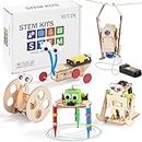 Yutin STEM Robotics Kit, 5 Set Robot Building Kits for Kids Ages 8-12, Science Projects for Boys 6-8, 3D Wooden Puzzles Model Kit, Electronic Motor Woodworking Wood Crafts for 6 7 8 9 10 11 12 +