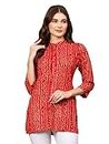 Indietoga Women's Plus Size Red Bandhani Print Wear Kurti Tops (5XL)