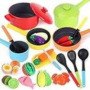 REMOKING Kids Kitchen Pretend Play Food,Cooking Accessories Playset,Pots and Pans,Cookware, Utensils, Vegetables,Learning 3 4 5 Years Old Baby Infant Toddlers Boys Girls Children,Kid Christmas Present