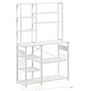 Rolanstar Baker's Rack, 10-Tier Kitchen Utility Storage Shelf with 15 Hooks, Large Kitchen Rack with Power Outlet, Microwave Oven Stand, Stable Coffee Bar, White