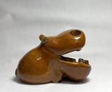 Vintage Amusing Glazed Ceramic Hippo Hippopotamus Ornament Possibly Ashtray?